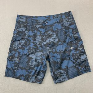 AFTCO Shorts Mens 40 Blue Camo Cargo Fishing Stretch Outdoor Utility Pockets